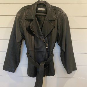 VIntage Valerie Stevens 10 Soft Lambskin Black Leather Zip Lined Jacket w Belt